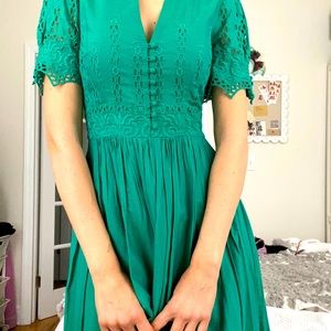 NWOT. Green cotton, lined Monsoon dress. Bohemian style